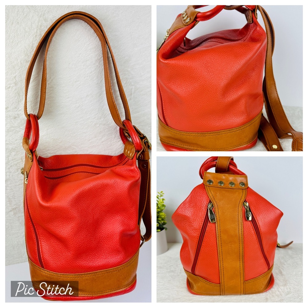 RARE Vintage Valentina Coral Convertible Bucket Bag Leather